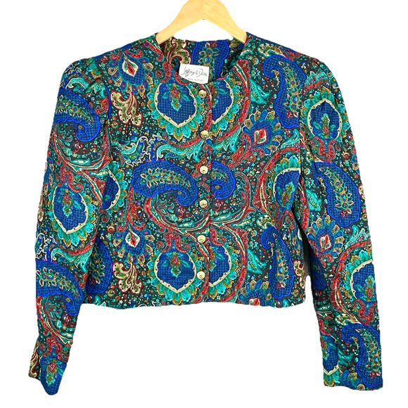 VTG Jeffrey Dara Women Boxy Paisley Quilted Jacket Size 11/12 Career Puff Sleeve - Picture 1 of 7